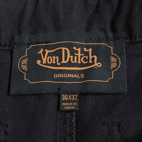 NWT Von Dutch Black Cotton Carpenter Flying Eyeball Embroidered Jeans 30x32 - Picture 5 of 6